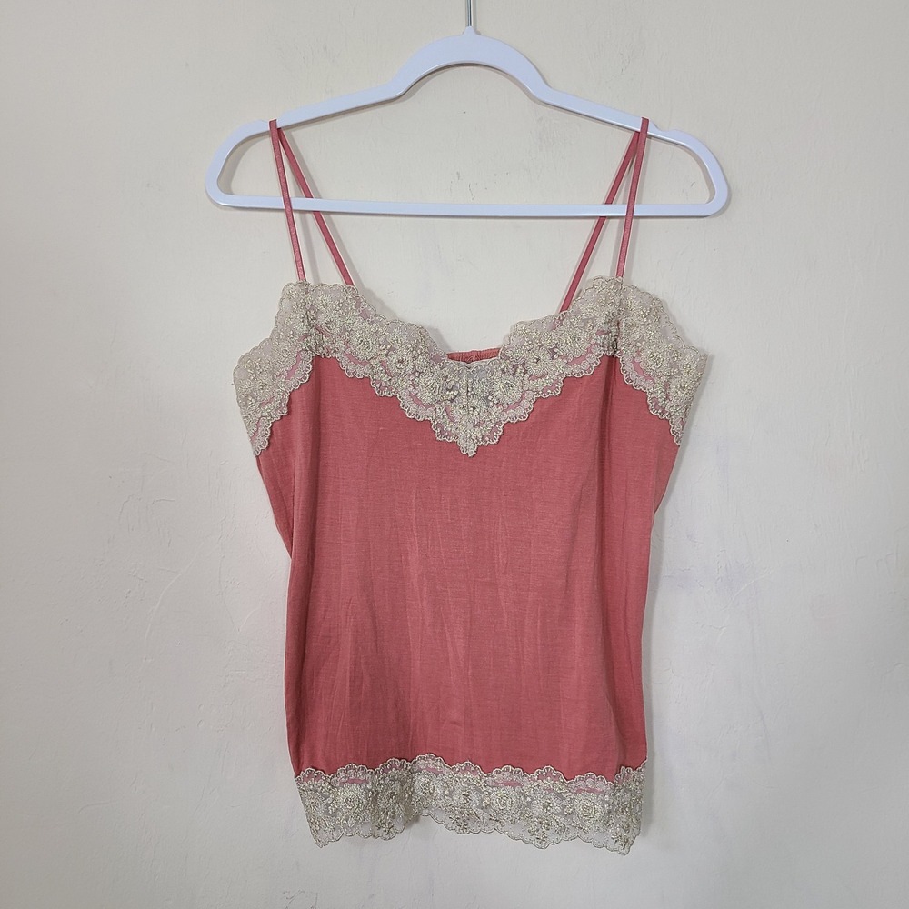 Y2K Coral Pink Lace Trim Babydoll Cami M Top Whimsy Twee Coquette Fairy Girly‎